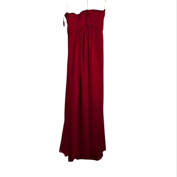 Davids Bridal Long Strapless Chiffon Dress w/Pleated Bodice Apple Red size 8 NWT - Picture 3 of 11